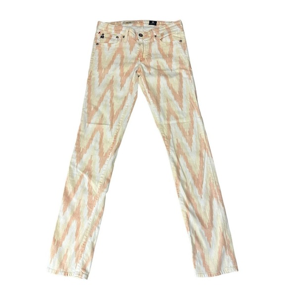 Adriano Goldschmied The Stilt Cigarette Leg Jeans Orange/White Chevron Size 26R - Picture 1 of 14